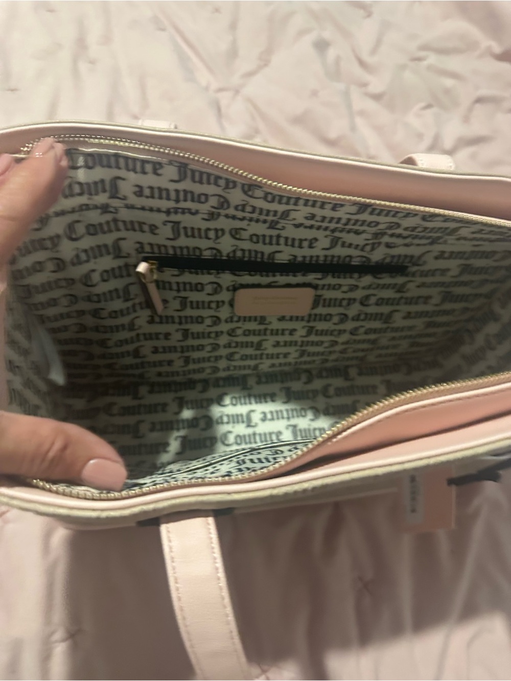 Juicy Couture Pink and Tan Logo Stripe Tote - Picture 5 of 9